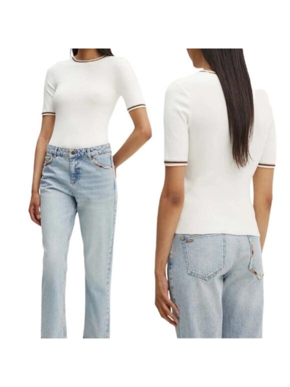 NWT A.L.C. Ribbed Round Neckline Short Sleeve Top White Size: Extra Large